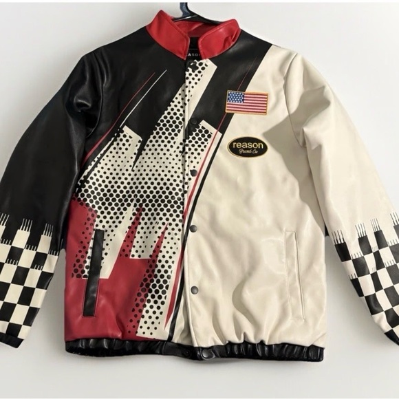 Reason Other - Reason Men's Black, Cream, and Red Bomber Jacket